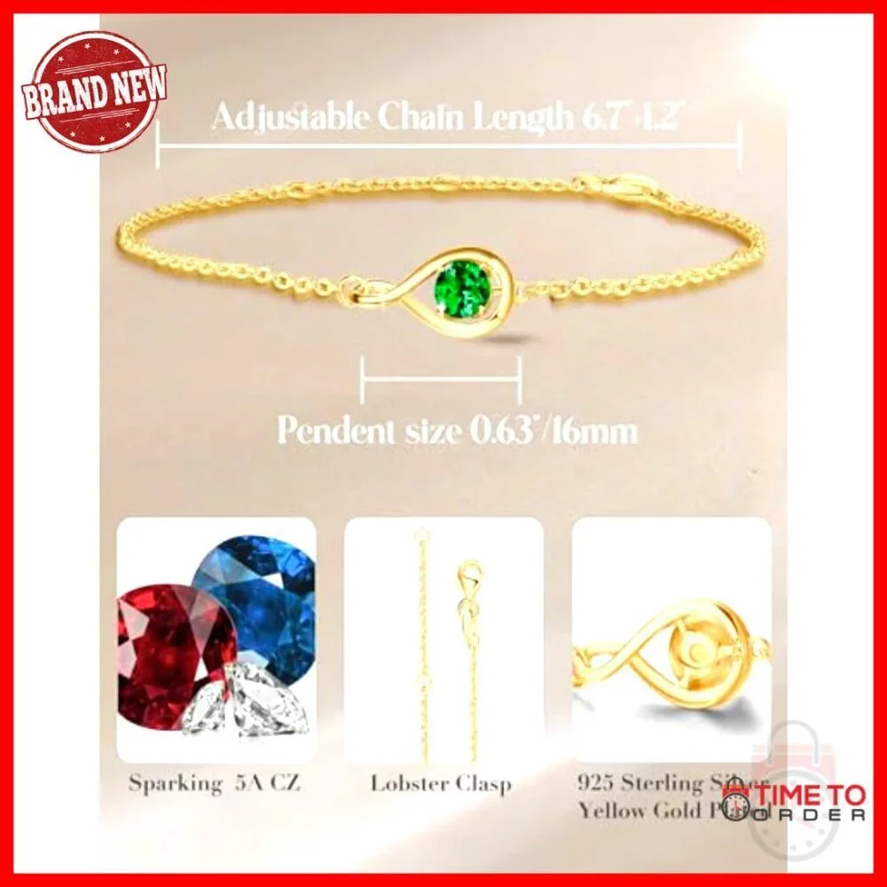 Sterling Silver Infinity Birthstone Bracelet Elegant Fine Jewelry Gift